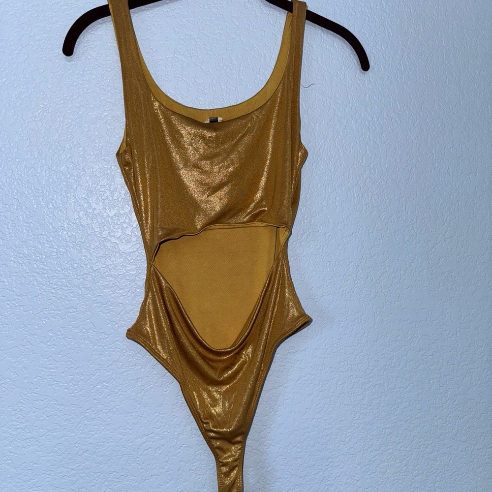 Vintage Shimmering Gold Thong Bodysuit by uptown USA size small